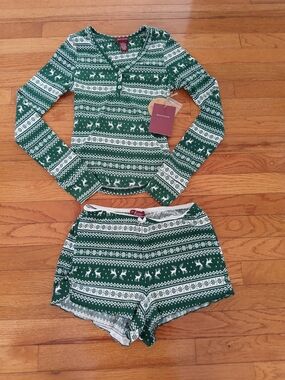 Hanna Andersson Green Fair Isle  Pajama Set